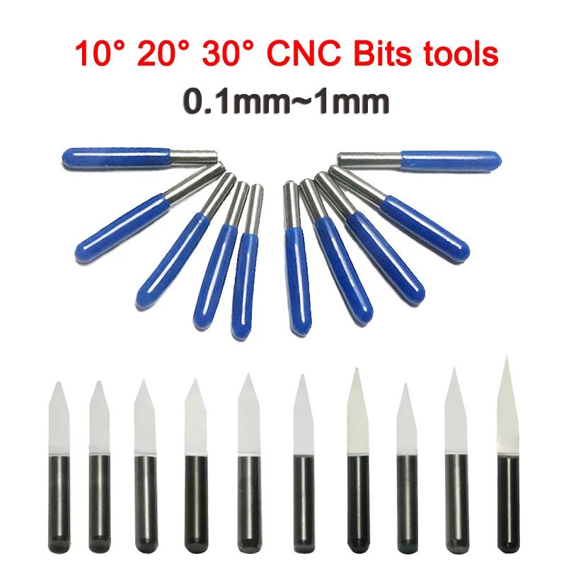 10CS PACK LY CNC Milling Cutter 3.175mm Carbide PCB V-shape End Mill 10 20 30 Degree Engraving Drill Bits CNC Router Tools
