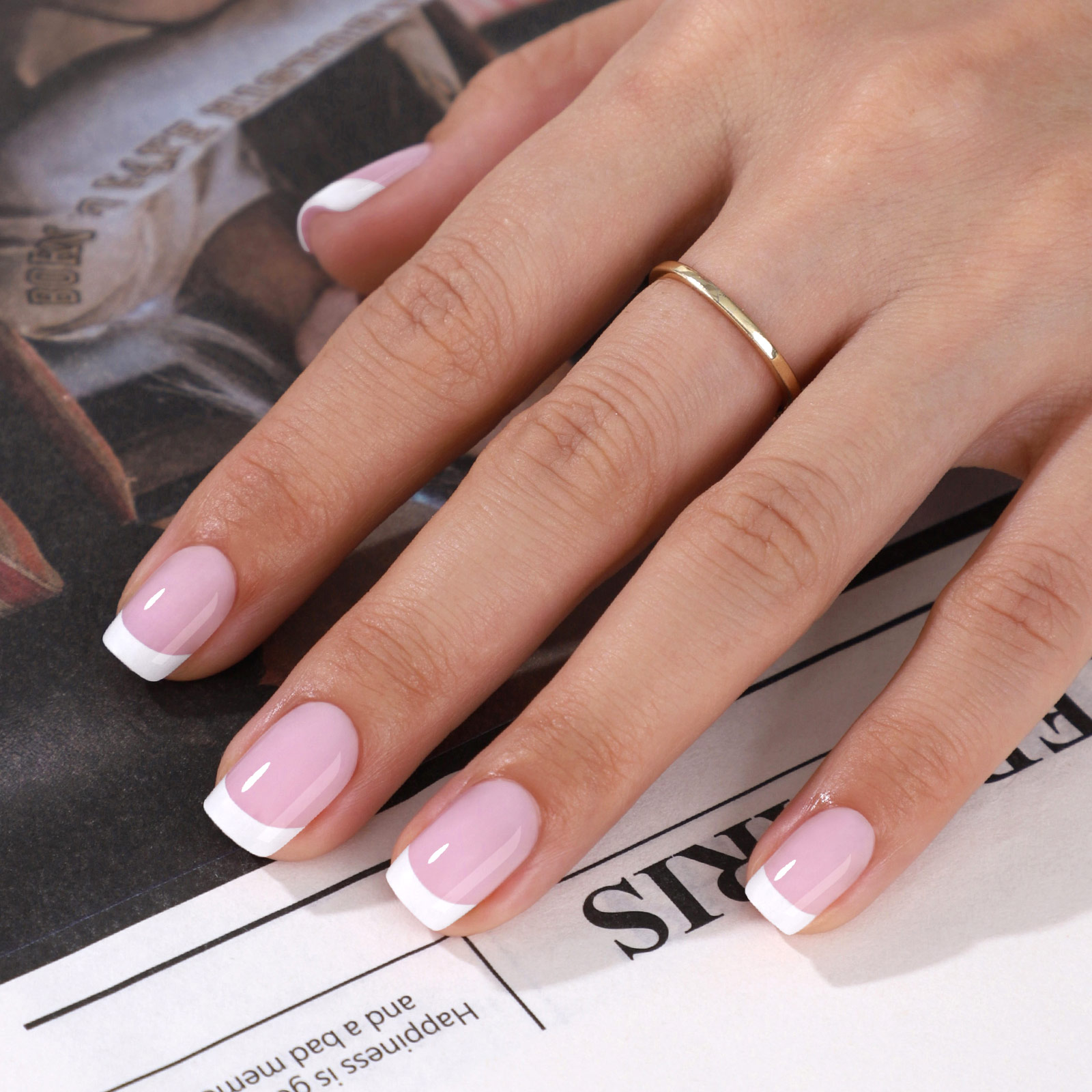 32piece mediumsized square white french fullcover false nail set short coffinshaped presson nails