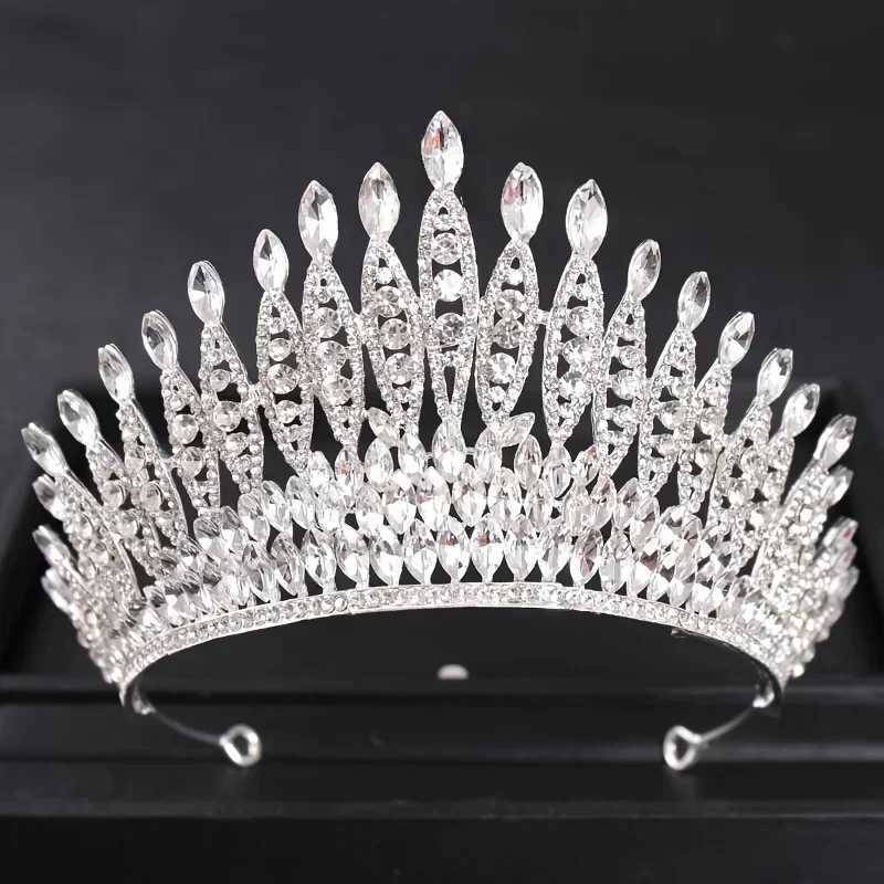 Silver Color Crystal Queen Big Crown Tiara Rhinestone Wedding Tiaras Women Pageant Prom Crowns Bridal Hair cessories Jewelry L250928NKDA