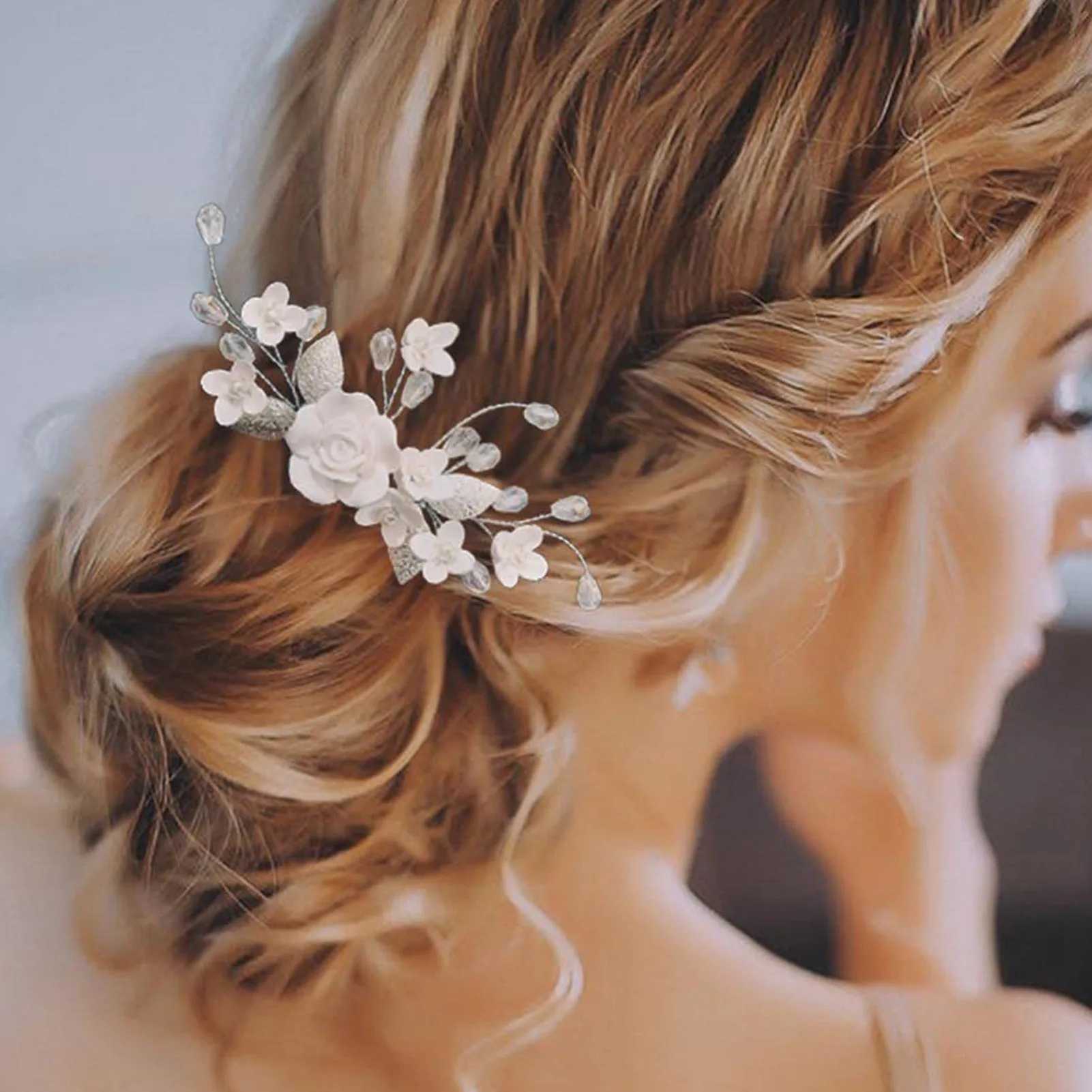 White Flower Hair Combs Bride Wedding Headpiece Bridal Pearl Hairpins Side Clips Super Fairy Floral Hair Jewelry cessories L250928ASKH