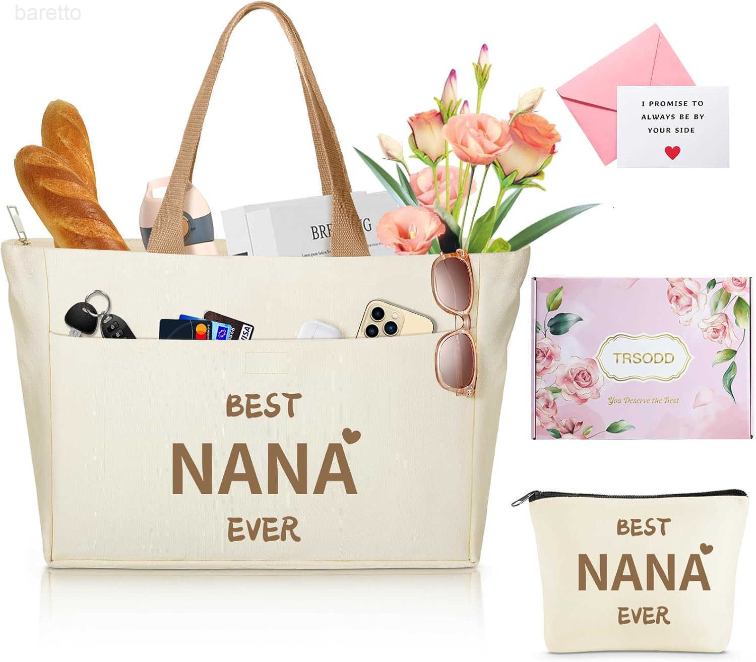 Mothers Day Gifts for Nana Personalized Best Nana Birthday Gifts for Women Tote Bag and Makeup Bag Set Z250929