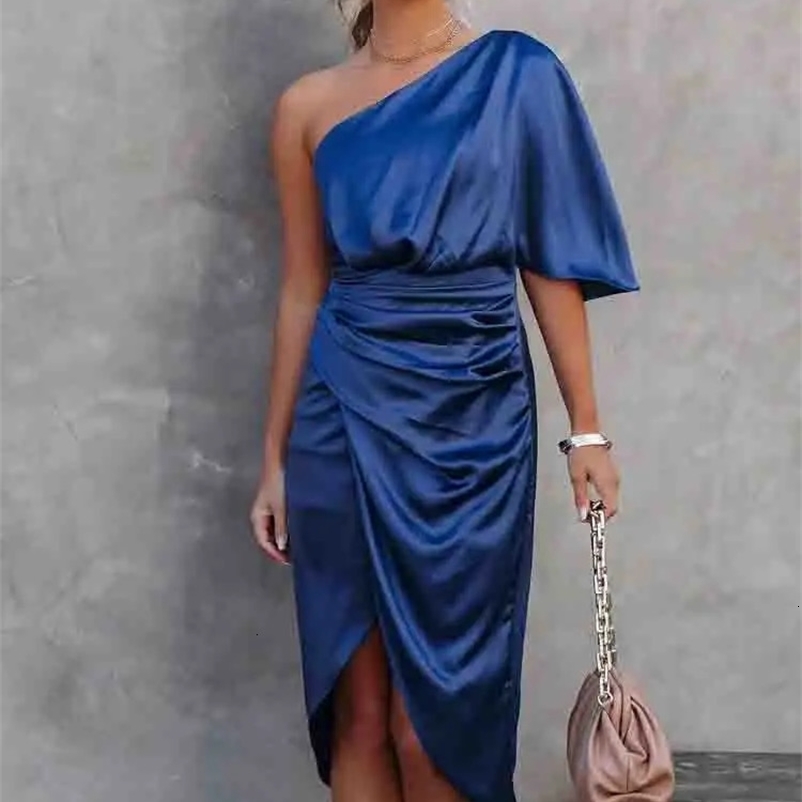 Summer Silk Satin Single Shoulder Long Dress Women Fashion Elegant Celebrity Dresses Evening Party Clothes Ladies 240419
