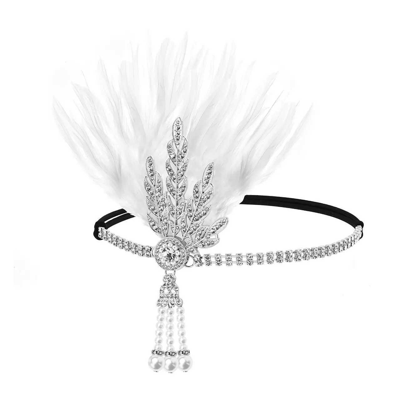 1920s Flapper Headband Vintage Bridal Great Gatsby Roaring Party Headpiece Feather Headband Costume Props Beaded Hair cessorie L25092815Y7