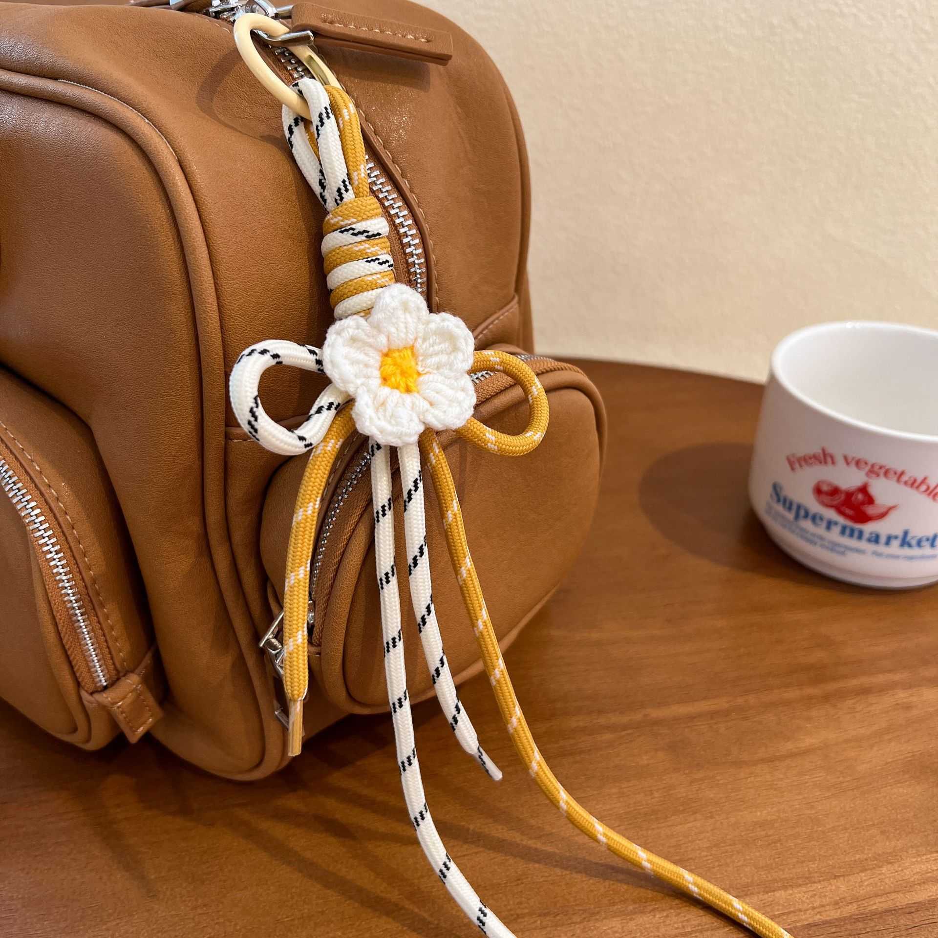 Ethnic Simple Handwoven White Small Bow Keychain Pendant Bag Accessories Shoelace H250928