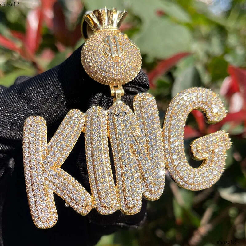 A-Z Custom Name Letters Pendant Necklaces Jewelry Dollar Symbol Buckle Clasp Full TopBling Zircon