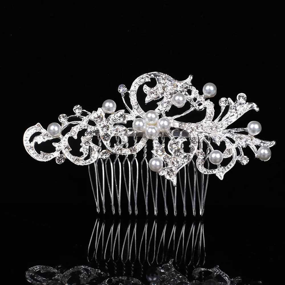 New Fashion Silver Plated Rhinestone Pearl Hair Comb Girls Bridal Headdress Wedding Birthday Handmade Hair cessories L250928SE0G