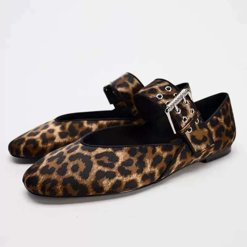 35-42 Plus Size 2025 Spring New Designer Shoe Women's Black Buckle Leopard Print Ballet Style Flat Fashion Versatile Single Shoes