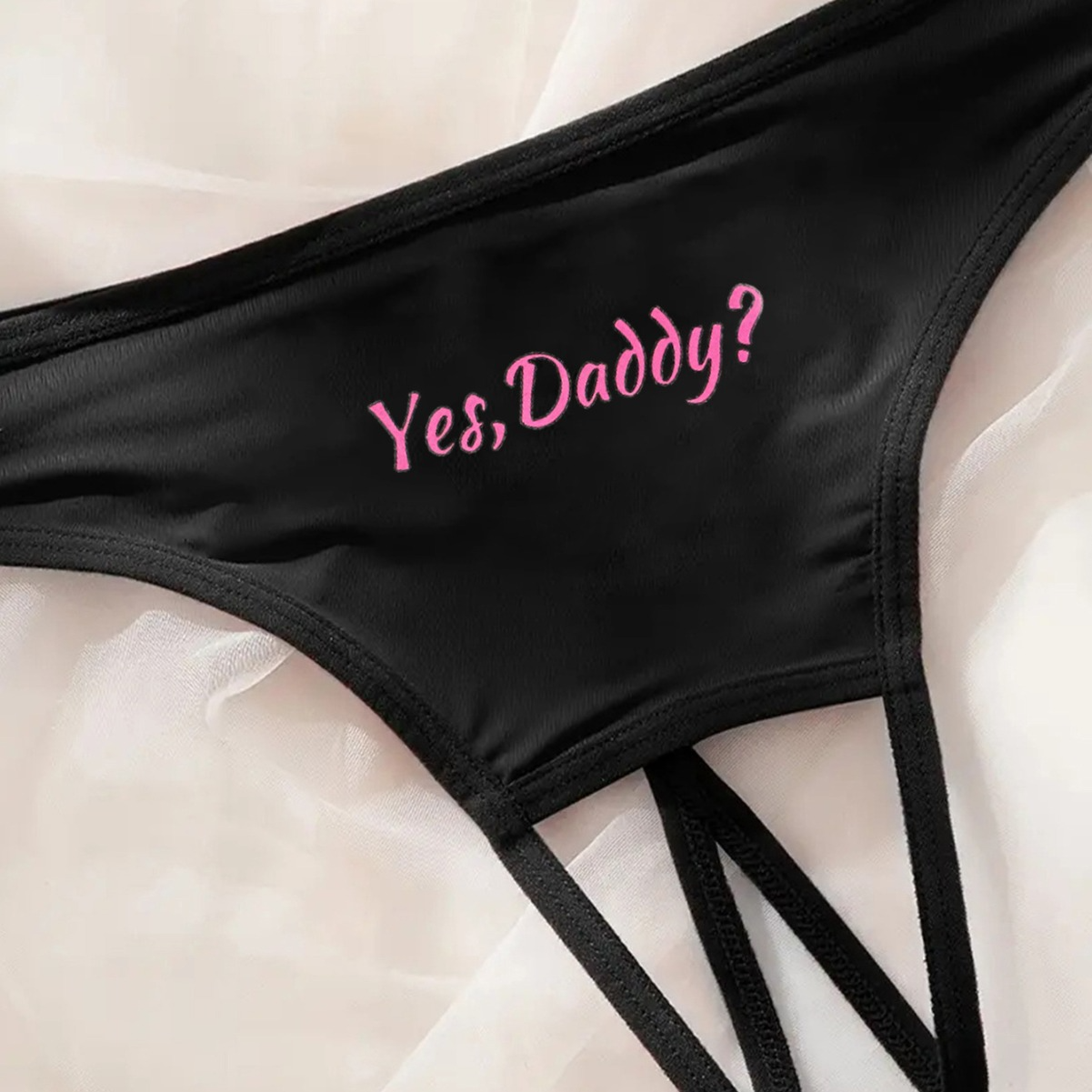 Women's Panties Crotch Opening Sexy Thong with Yes Daddy Prints Underwear Erotic Crotchless Female Intimates Lingerie