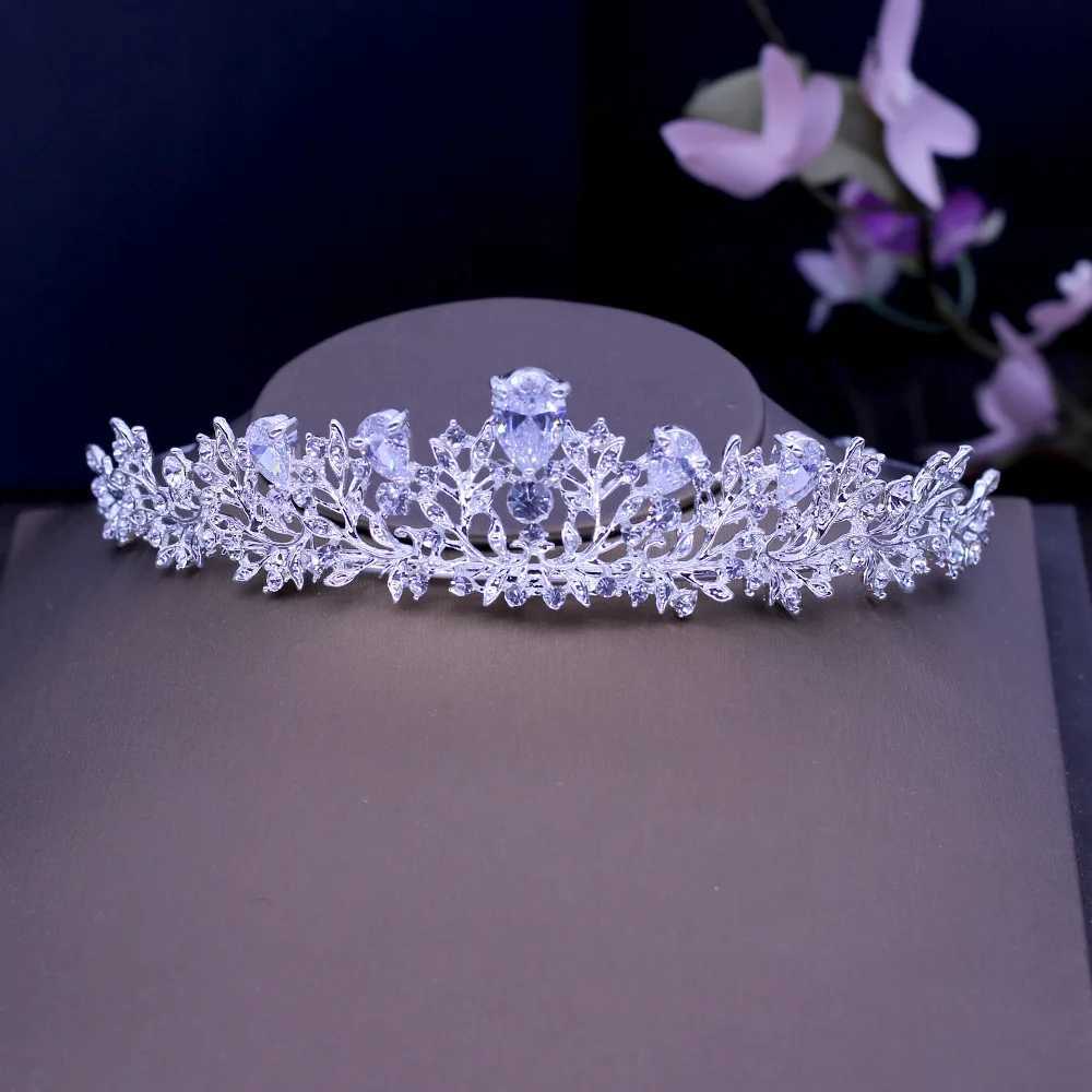 New Arrival Stunning Vintage Prong Setting Leaf Cubic Zircon Wedding Tiara CZ Bridal Queen Princess Pageant Royal Party Crown L2509281GF3