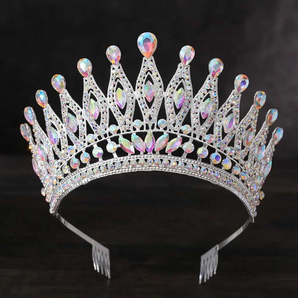KMVEXO Baroque Queen Large Crystal AB Tiaras Crowns For Bridal Women Girls Wedding Diadem Comb Princess Party Hair Dress Jewelry L250928BLVR
