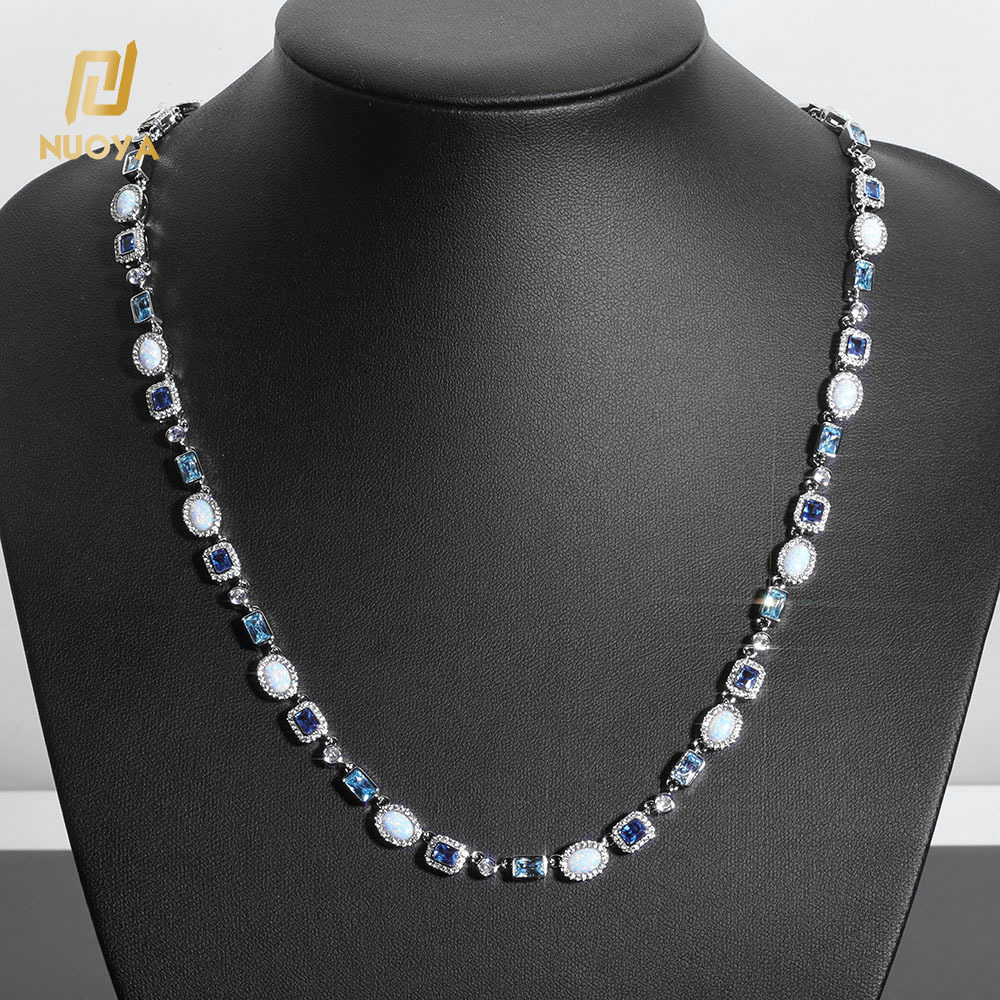 boutique 6mm Geometric Gemstone Motif Iced Out Customized Trend Chain Necklace Multicolor Moissanite Stones Silver Diamond Necklace Hip Hop Jewelry