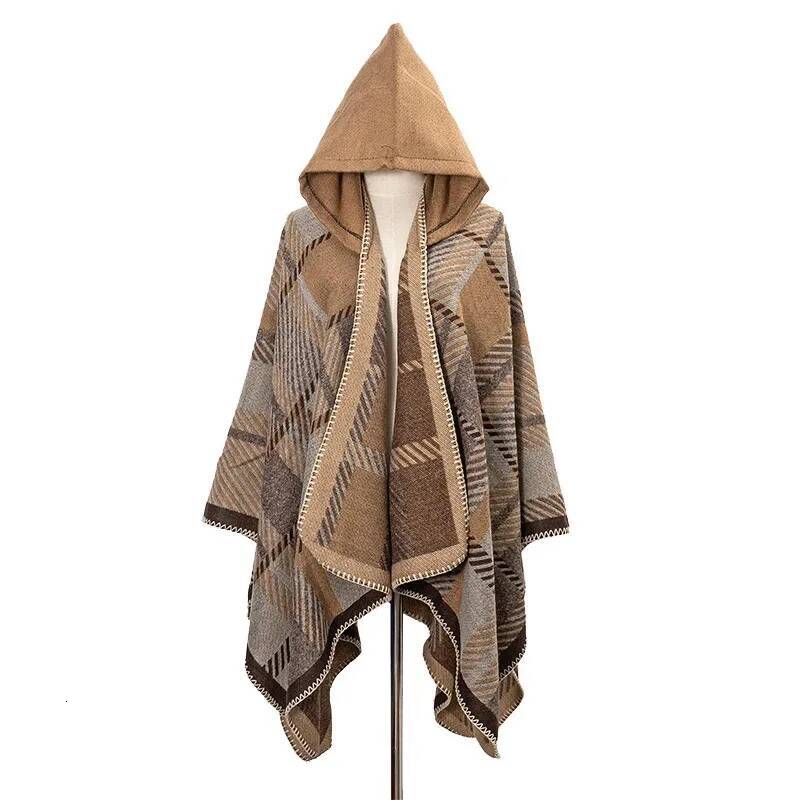 Men Poncho Winter Warm Shawl Thickening Blanket Scarf Male Cloak Cashmere Blend Pashmina Cape Stole Plaid Wraps