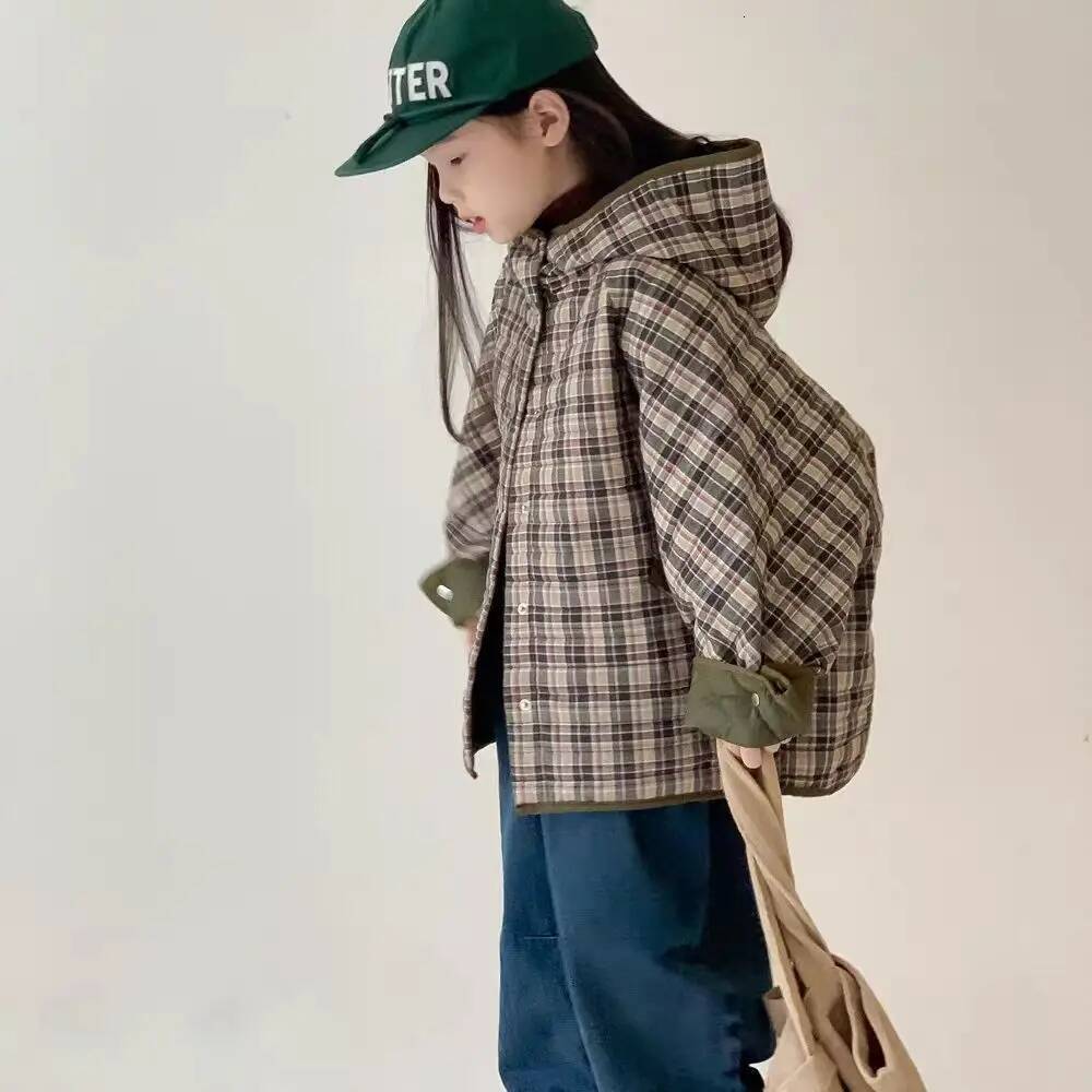 Childrens Winter 2025 New Padded Coat Korean Fashion Casual Daily Plaid Hooded Thicken Cotton-padded Parkas Girls Boys Clothes ddmyshoesvip
