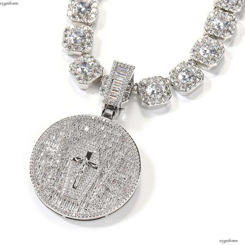 Hip Hop Jesus Cross Pattern Pendants Necklace TopBling White 5A Zircon Religious Jewelry