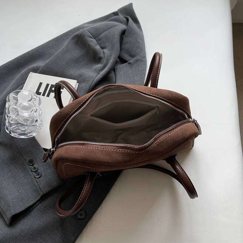 Women Multi Pocket Underarm Faux Suede Tote Purse Zipper Satchel Designer Brand Ladies Shoulder Bag