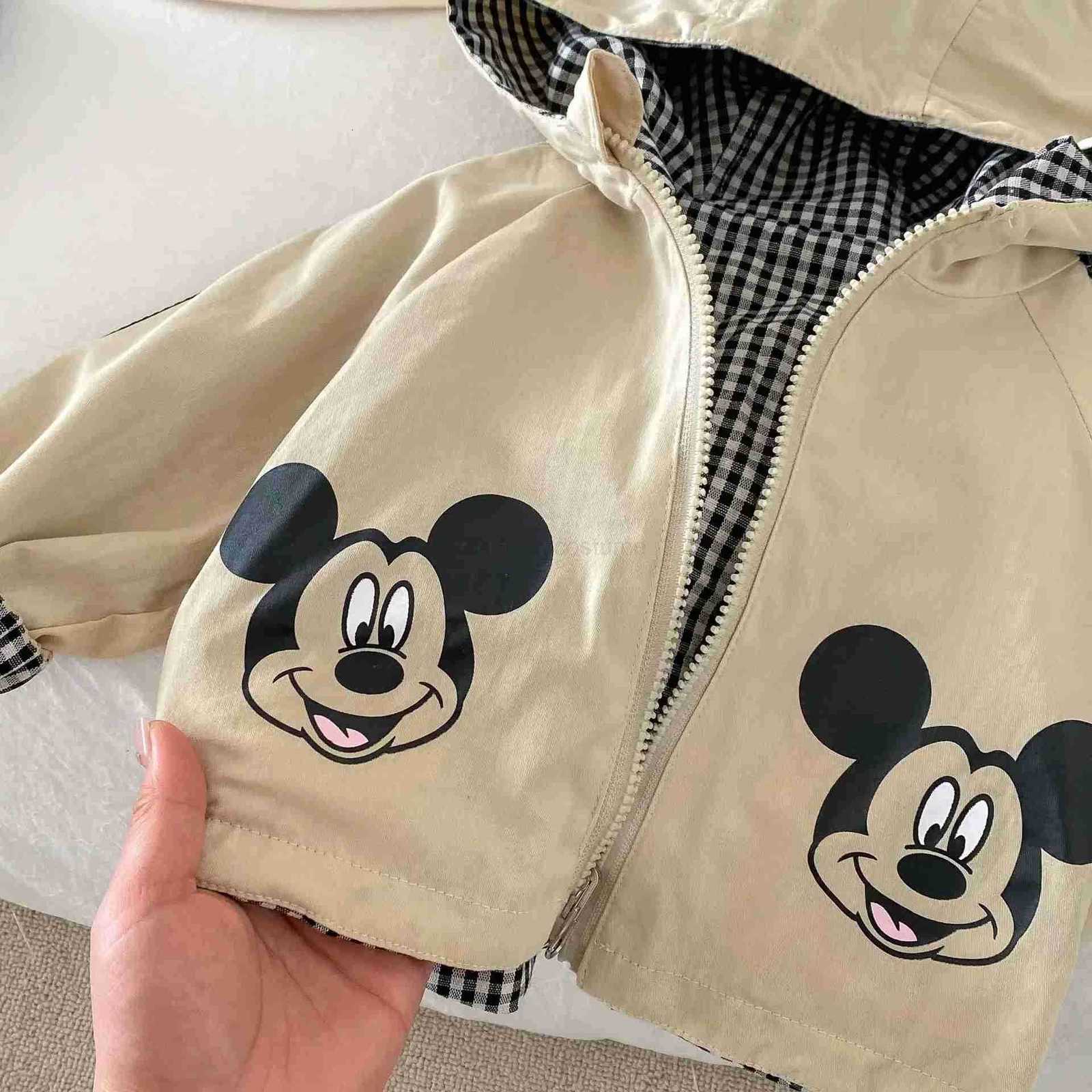 Disney Baby Girl Boy Mickey Mouse Double Sided Jacket 2025Spring Autumn Toddler Kid Cartoon Hooded Plaid Coat Children Casual Outerwear H250929