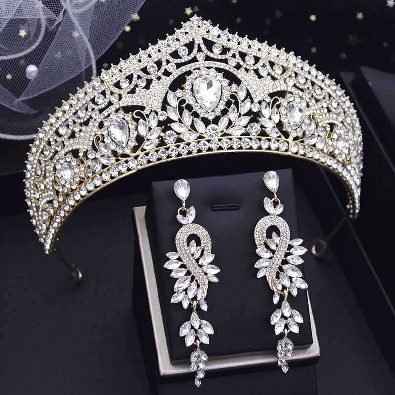 Royal Queen Green Crystal Tiaras Wedding Crown earring Set Bridal Diadem for Princess Wedding headdress Bride Hair Jewelry L2509286BH8