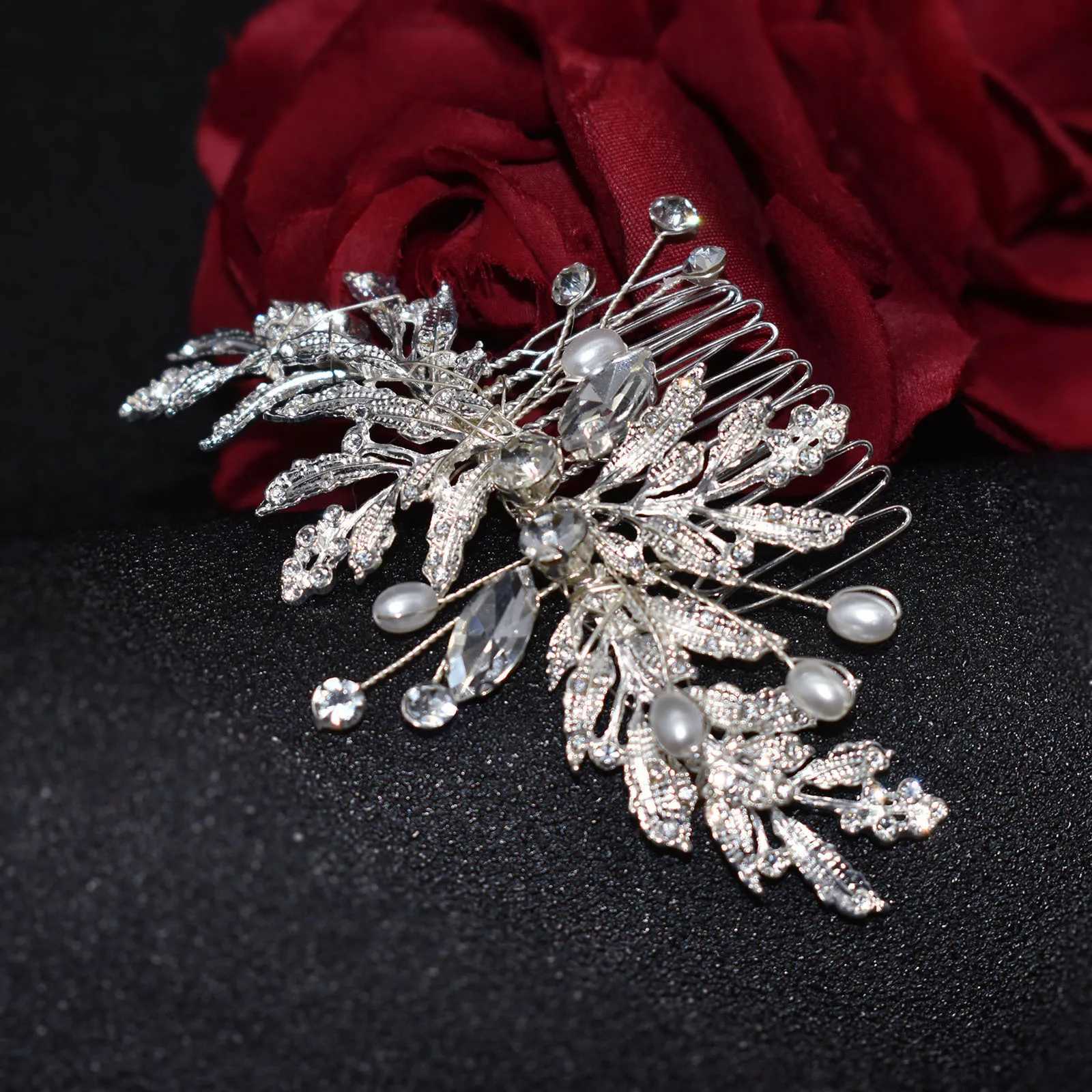 Handmade Gold Silver Color Wedding Hair cessories Crystal Women Hair Combs Leaves Bridal Headband Head Jewelry L250928HZYP
