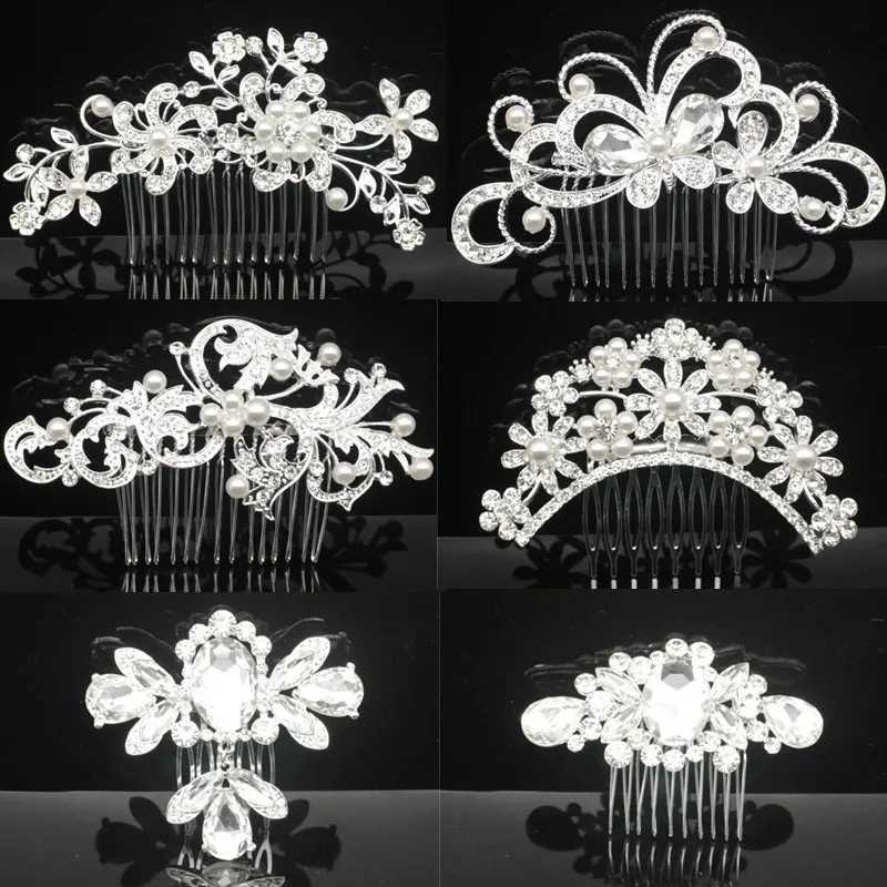 New Fashion Silver Plated Rhinestone Pearl Hair Comb Girls Bridal Headdress Wedding Birthday Handmade Hair cessories L250928SE0G
