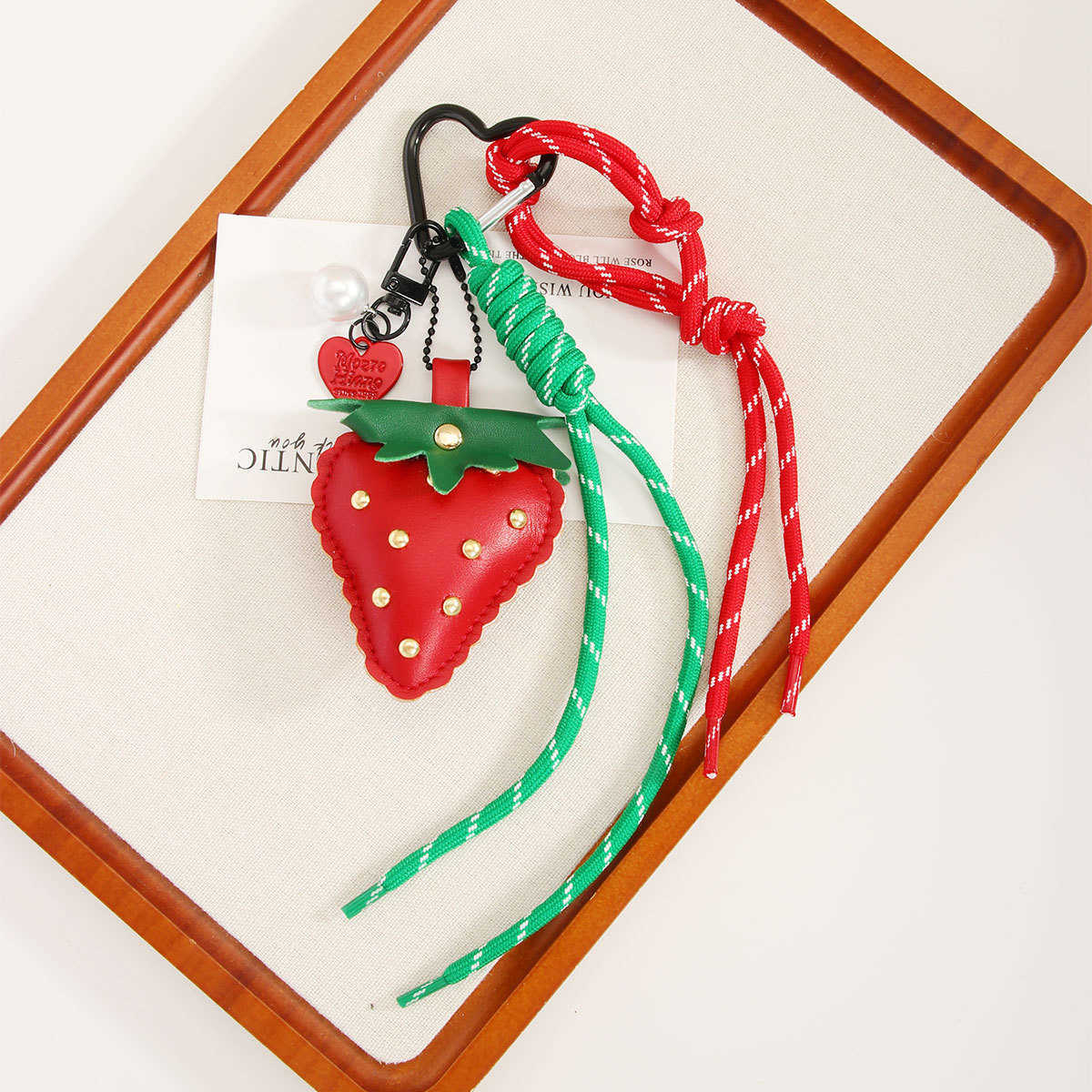 Cute Leather Strawberry Pendant Keychain Woven Chain Bag Pendant Feel H250928