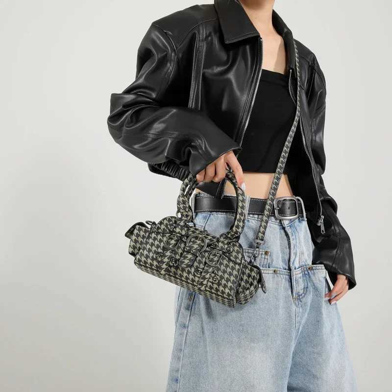 Highend Retro Pu Leather Handbag Brand Designer Leopard Houndstooth Pattern Small Shoulder Bags Versatile Women Crossbody Bag L250928
