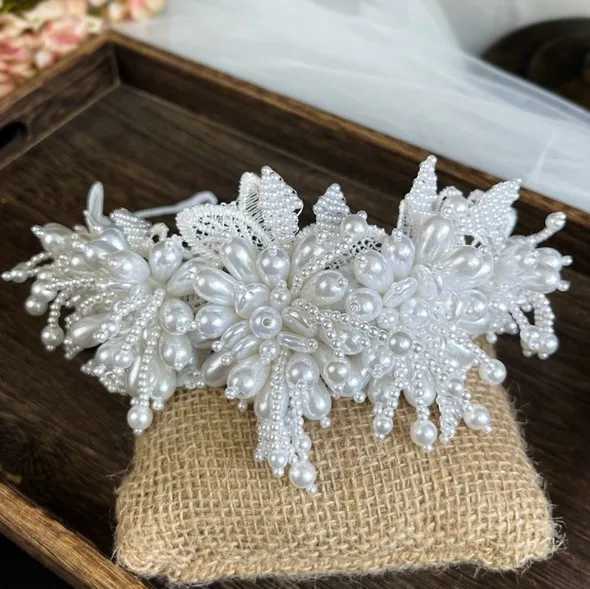 Bridal Le Pearl Flower Headband Prom Tiara Wedding Hair cessories Bride Handmade Hair ornaments Female Crystal Headdress L25092830R1