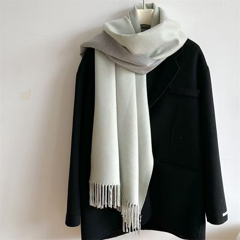T1889 Solid Color Cashmere Scarf, Thickened and Warm for Winter, Double-Sided Design with Two Colors, Versatile and Stylish Shawl