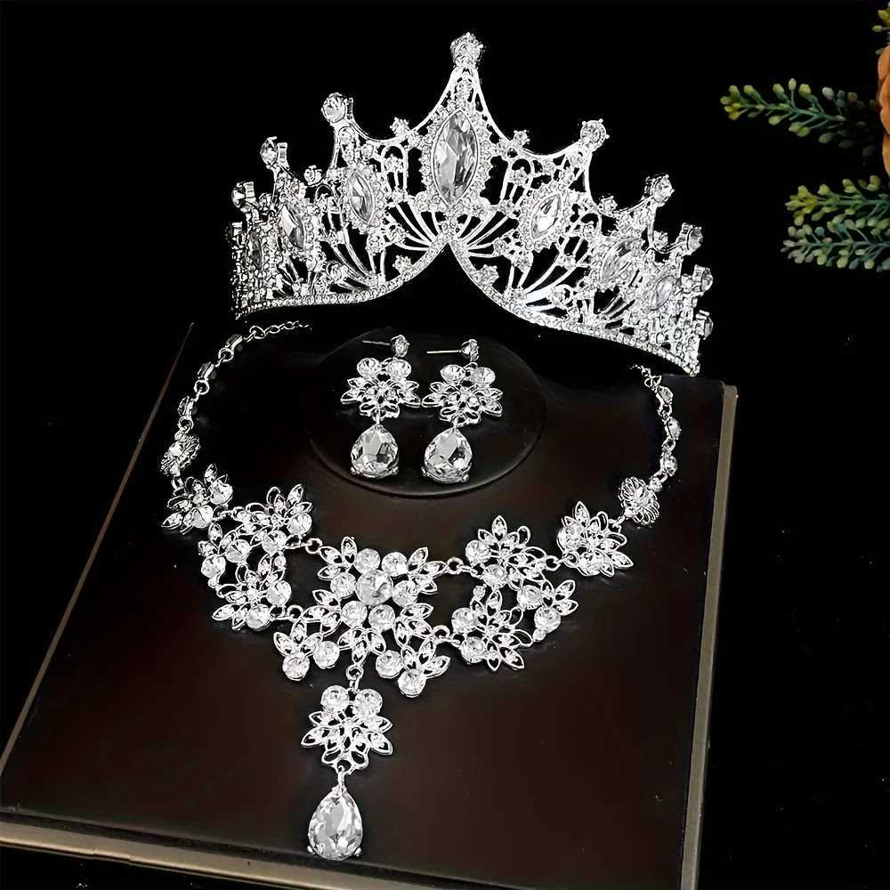 3Pcs Crystal Crown Neckle Earring Set Rhinestone Bridal Jewelry Set Bridal Wedding Hair cessories Jewelry Tiaras And Crowns L250928AC24