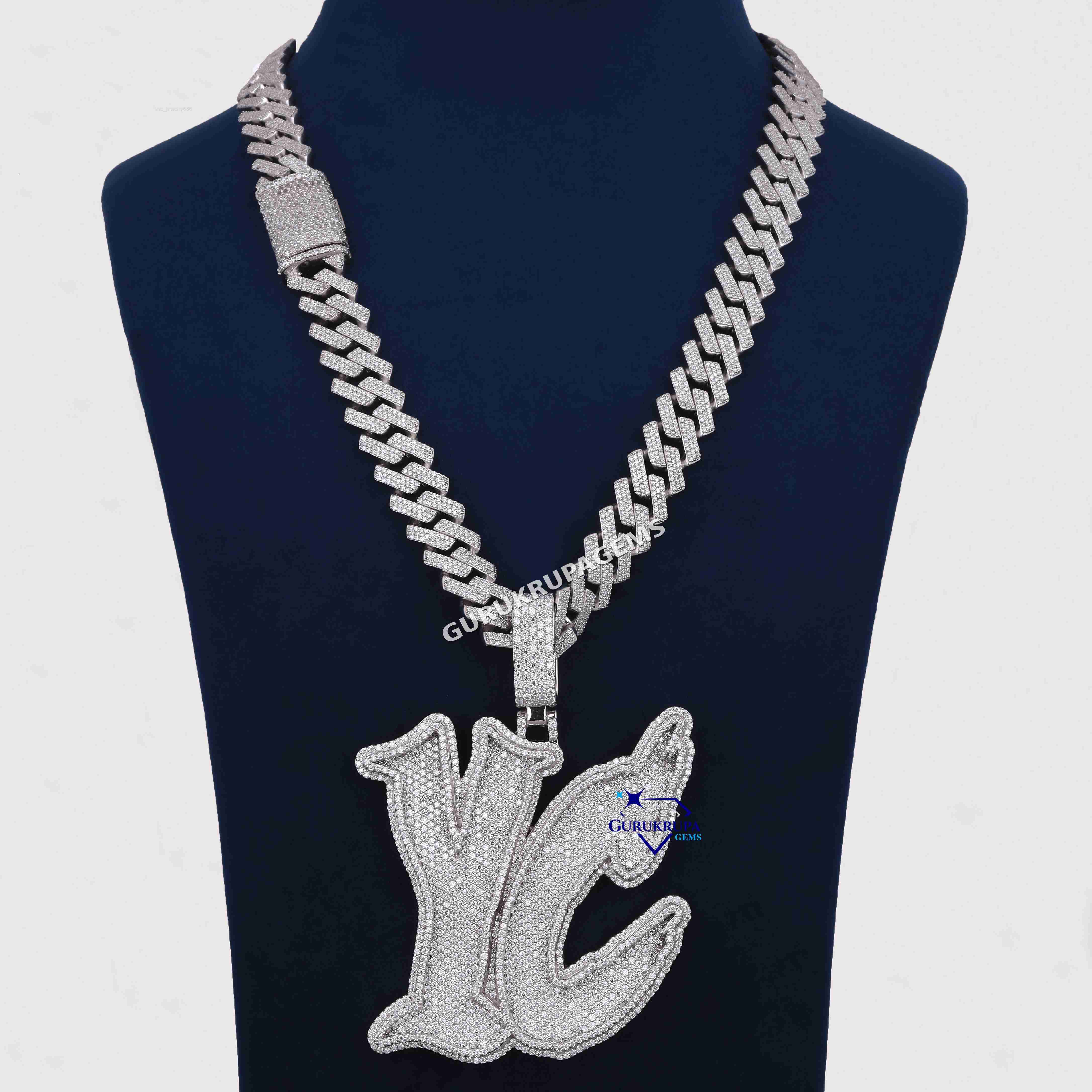 Top Quality Iced Out Bling Hip Hop Jewelry 14k Solid gold Passed Test Lab grown Diamond Letter Pendant Necklace Cuban Chain