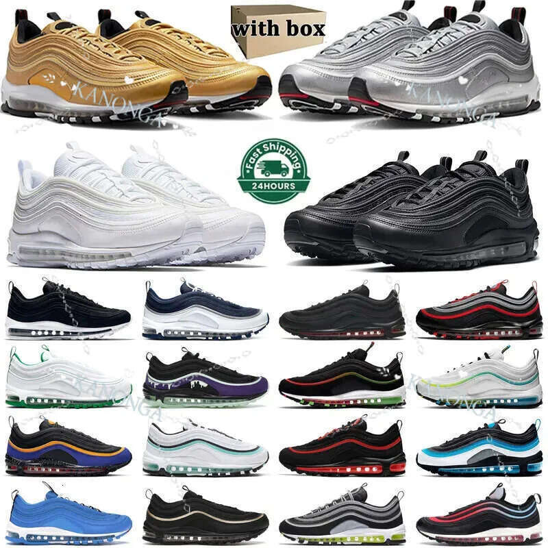 With Box Designer 97 Running Shoes Men Women 97S Triple Black White Sean Wotherspoon Sier Gold Bullet University Red Volt Mens Outdoors Trainers Sports Size
