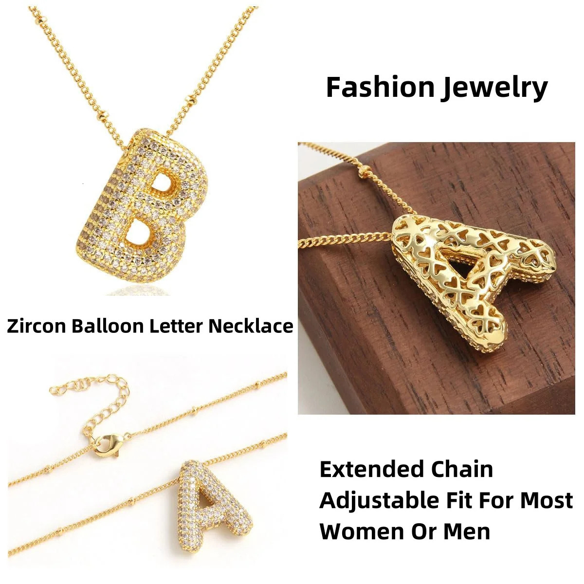 MHSSUN Gold Plated Balloon 26 Letter Necklaces Copper Zircon Bubble Initial Pendant Chunky Women Personality Chain Jewelry 250928