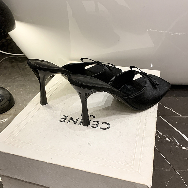 High Heels Sandals for Women 2025 Summer New Square Toe Large Size OneStrap HighEnd Feel Outdoor Thin Heel Bowknot 250905