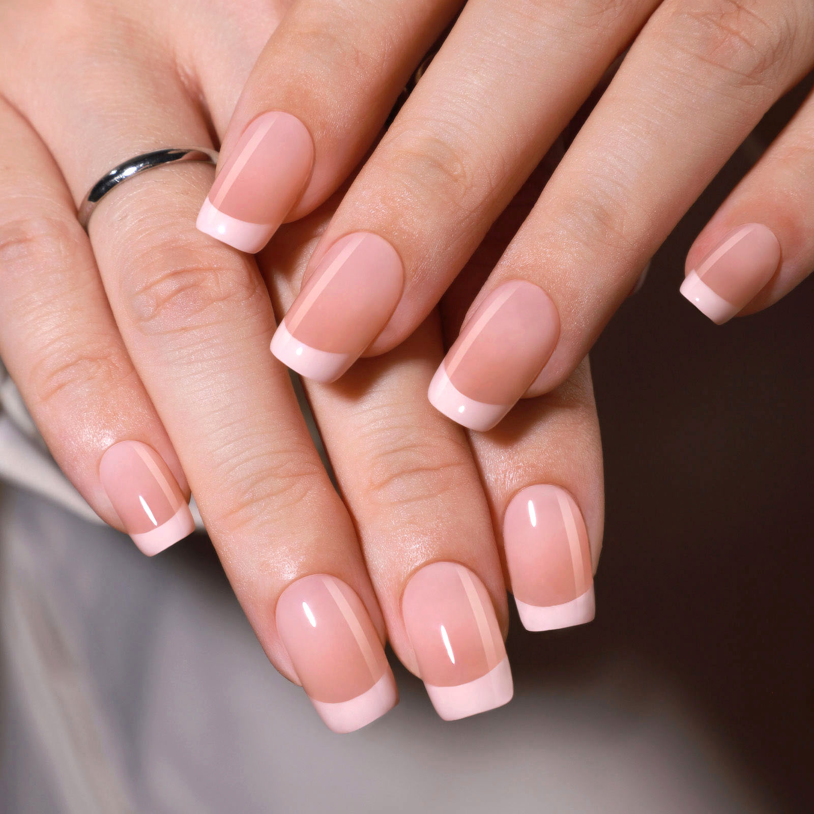 white french square pressons nails are suitable for all four seasons they are shiny and refreshing and are perfect for girls and women to wear in dail