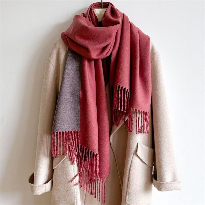 T1892 Solid Color Cashmere Scarf, Thickened and Warm for Winter, Double-Sided Wrap