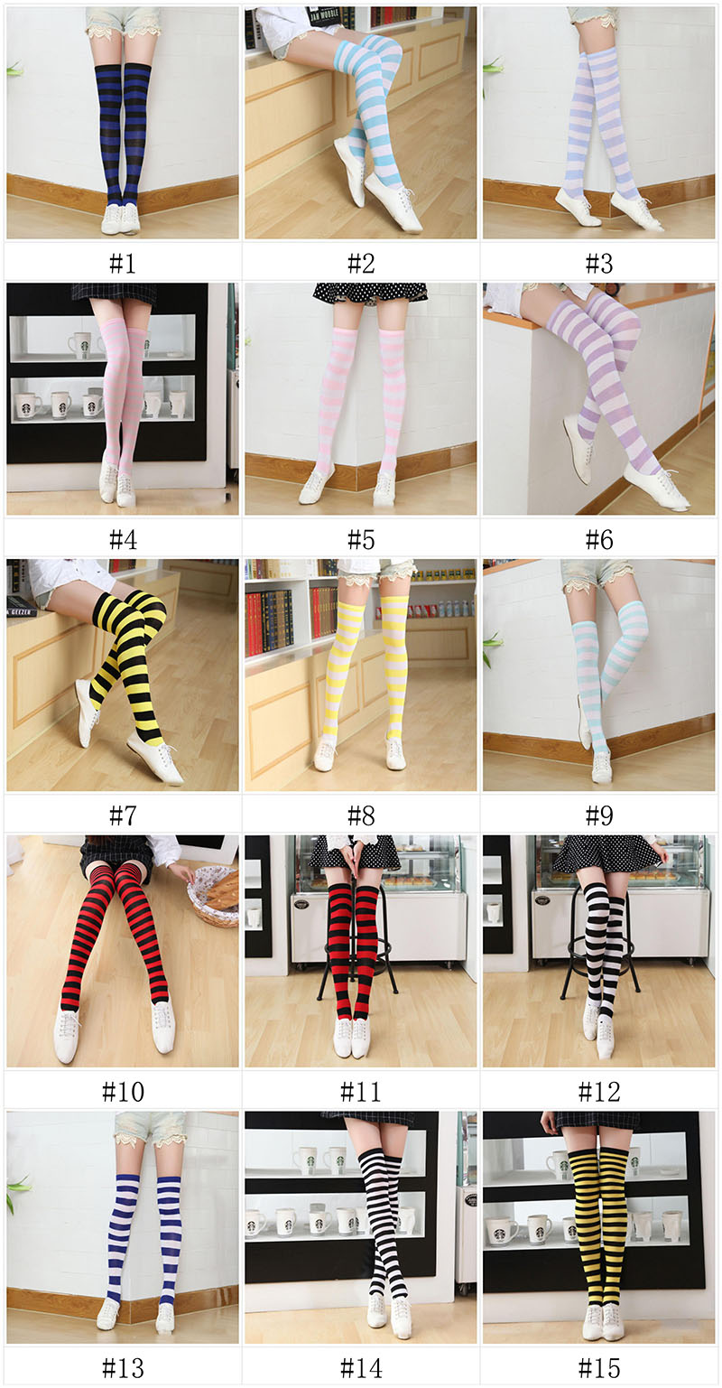 33 Styles Fashion Big Girls Over Knee Long Stripe Printed Stockings Thigh High Striped Patterned Socks Sweet Cute Women Girls Socking M742