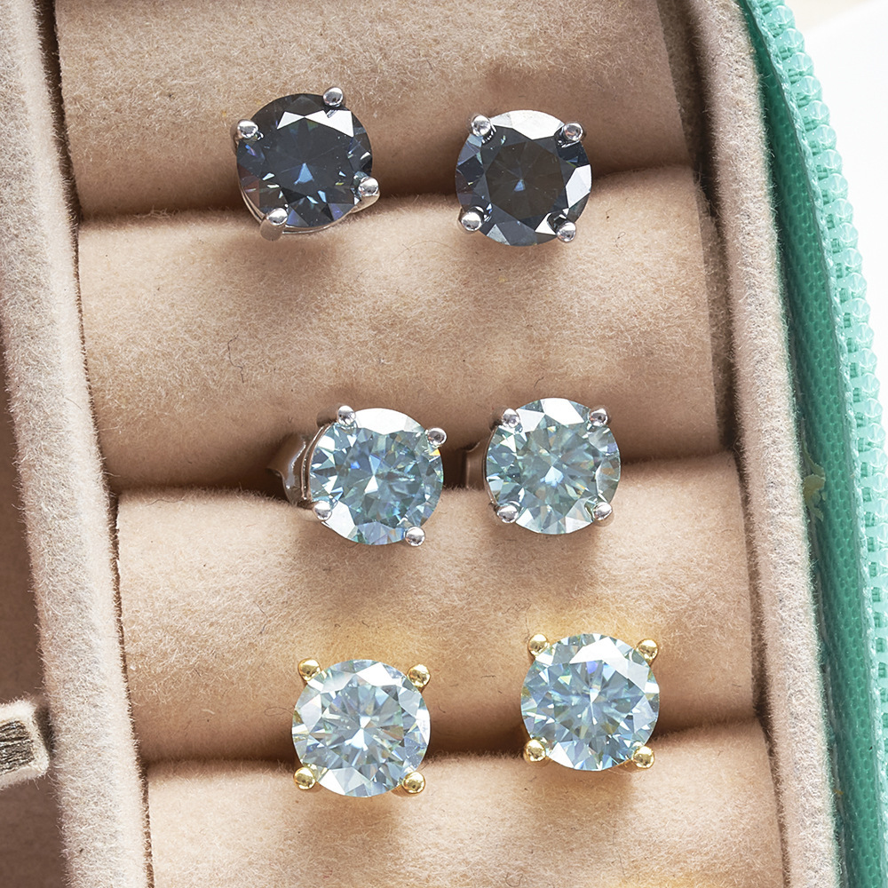 Hot stud moissanite earrings for women S925 Sterling Silver Earrings for Women Four-Prong Studs 1 CT Sapphire Blue Pink Yellow Moissanite