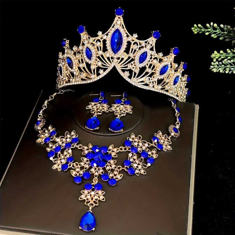 3Pcs Crystal Crown Neckle Earring Set Rhinestone Bridal Jewelry Set Bridal Wedding Hair cessories Jewelry Tiaras And Crowns L250928AC24
