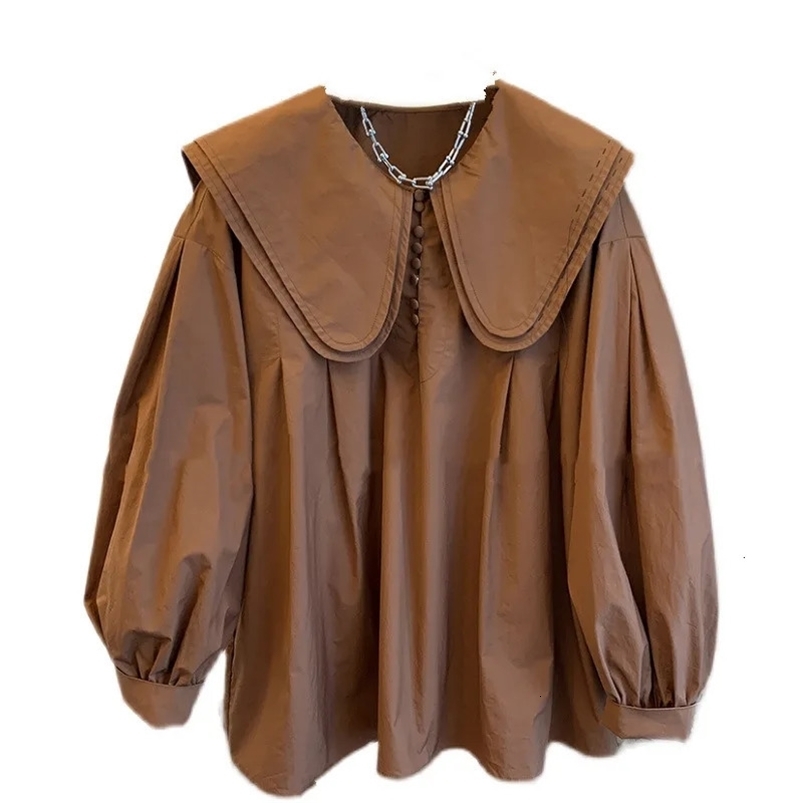 Spring and Autumn Retro Blouse Shirt Peter Pan Collar Lantern Sleeve Casual Top Female 240617
