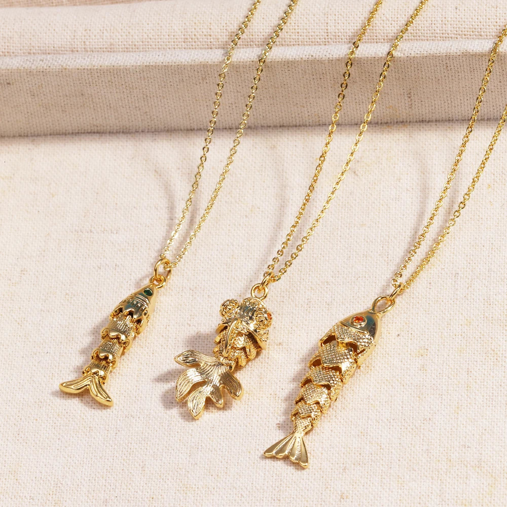 Stainless Steel Fish Pendant Charms Pave Red Green Zircon Ocean Fish Necklace For Women Choker Accessories Unisex Party Gift 250928