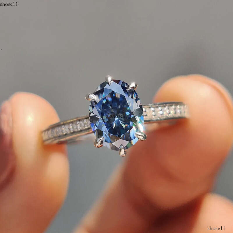 Elisa Blue Oval Cut Lab Grown Dia Platinum White Gold 10K 14K Engagement Wedding Ring Fine Jewelry for Man Women