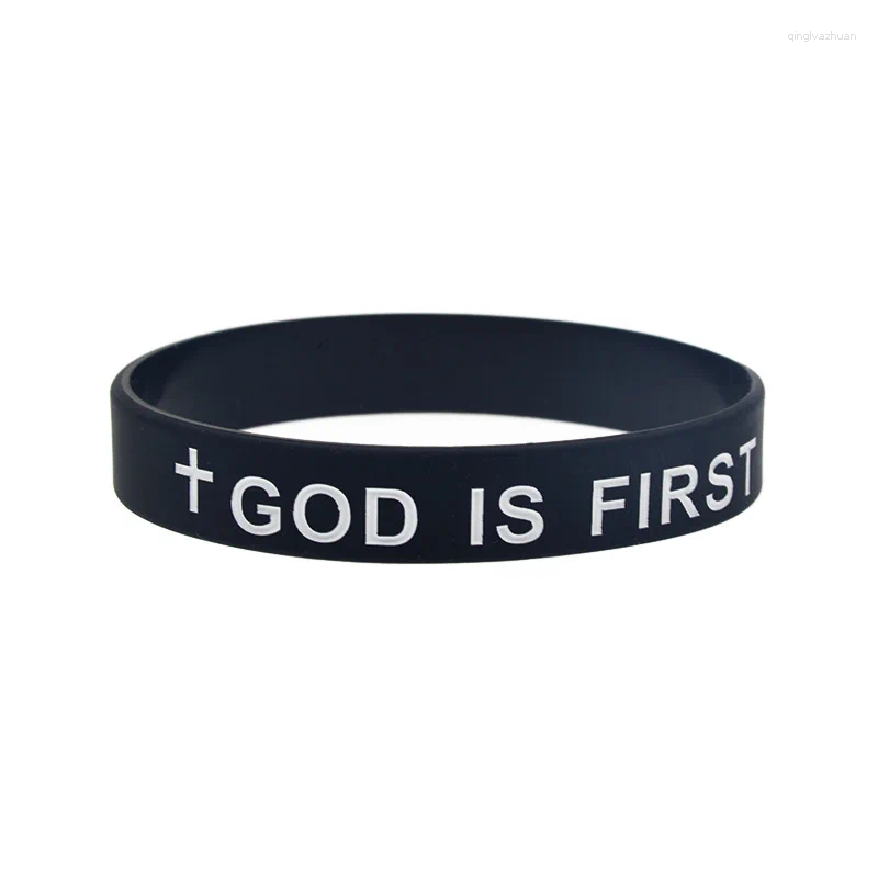 Bangle 1PC/6PCS God Is First Jesus Silicone Wristband Christian Bible Verse Bracelet I Am Second Rubber Bangles Men And Women Jewelry