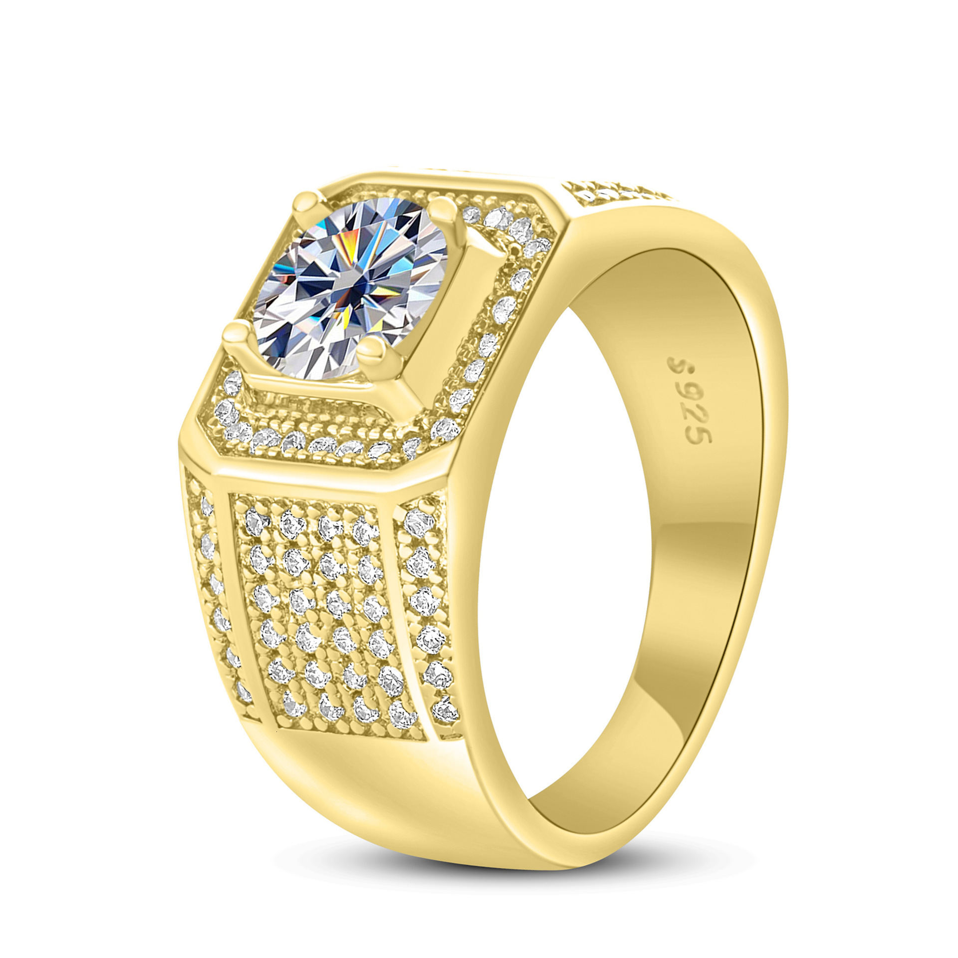 Gold ring Fashion Jewelry Moissanite ring 925 Sterling Silver Large Men's Ring 1 CT Moissanite Domineering Men's Ring Gold Plated Elegant Gi