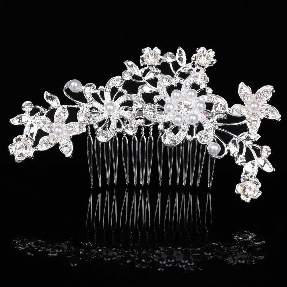 New Fashion Silver Plated Rhinestone Pearl Hair Comb Girls Bridal Headdress Wedding Birthday Handmade Hair cessories L250928SE0G