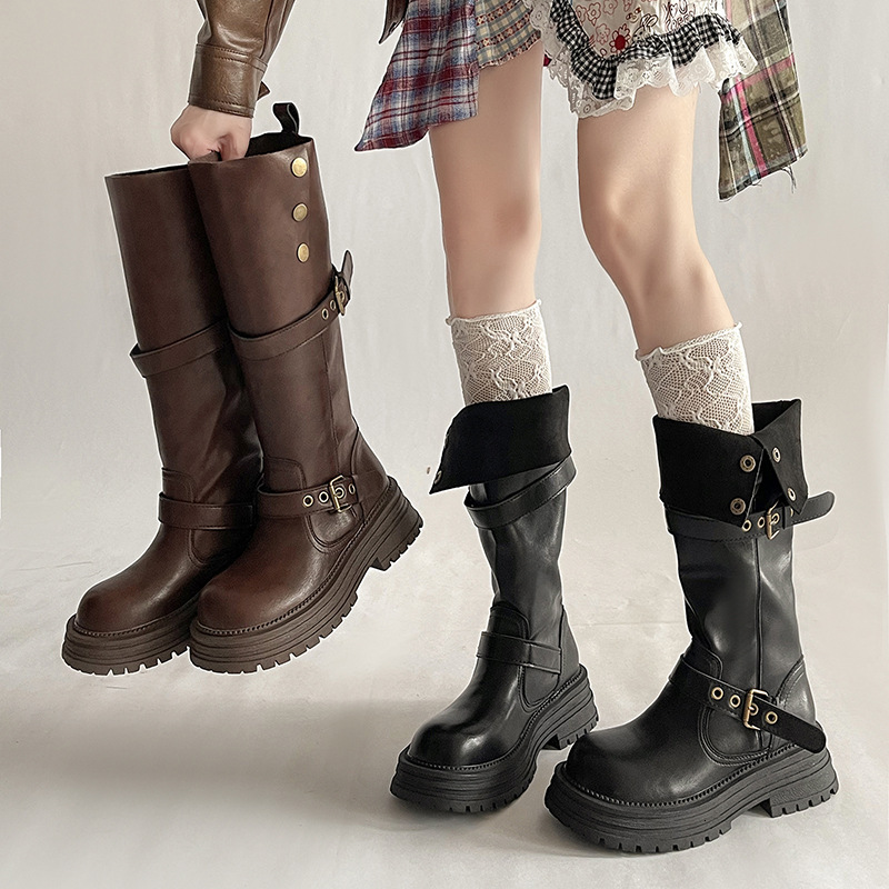 Platform Height-Increasing Long Women 2025 Summer New Versatile British Style Chunky Heel Fashion Riding Boots ddmymarket