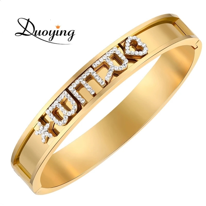 Duoying 316L stainless steel DIY slider charm bracelet custom name bracelet zirconia letter bracelet personalized bracelet 240812bj