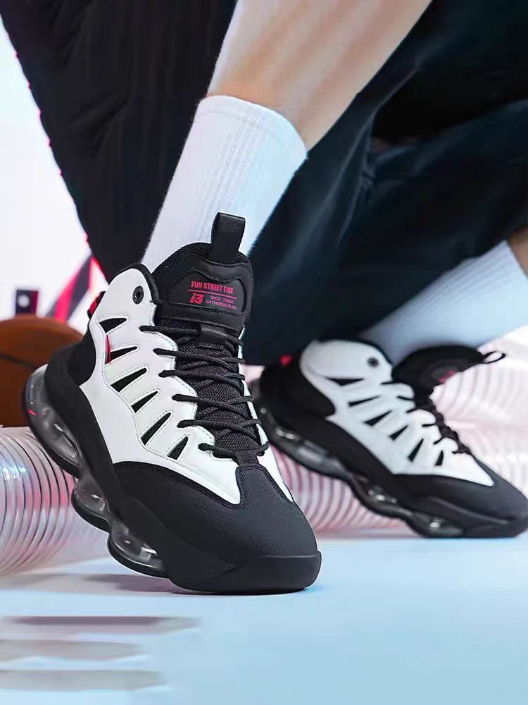 2025 New autumn and winter air-cushioned anti-roll basketball shoes, men's rotating buckle anti-slip, shock-absorbing and rebound practical baske