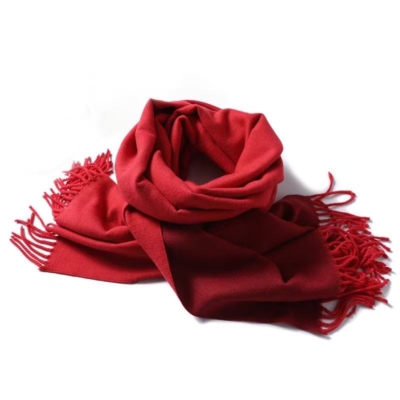 T1889 Solid Color Cashmere Scarf, Thickened and Warm for Winter, Double-Sided Design with Two Colors, Versatile and Stylish Shawl