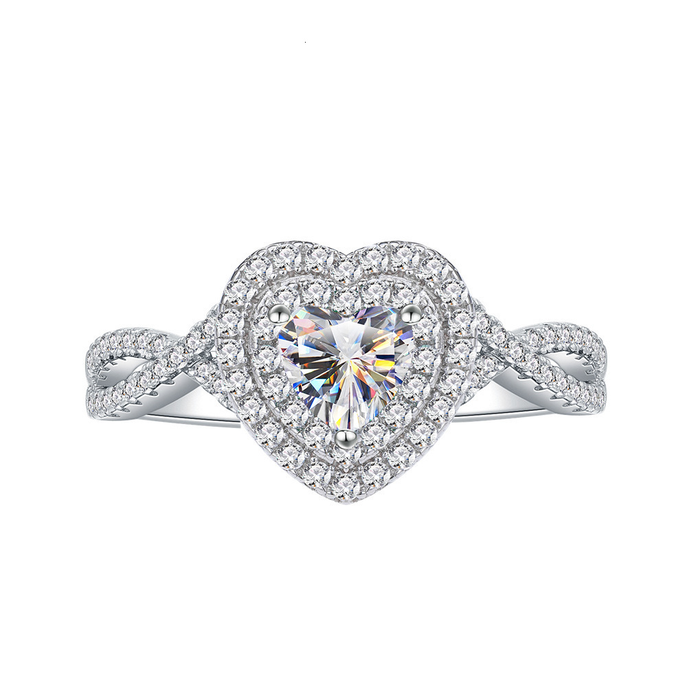 6mm Heart-Shaped Colorful Moissanite Ring Sterling Silver Light Luxury Engagement Ring Hot-Selling Women's Ring with gift box Free shipping