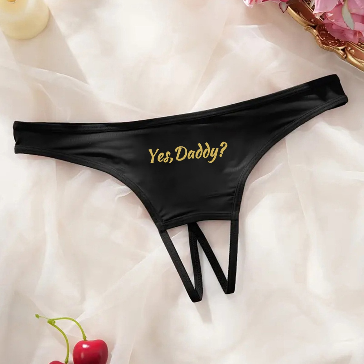 Women's Panties Crotch Opening Sexy Thong with Yes Daddy Prints Underwear Erotic Crotchless Female Intimates Lingerie
