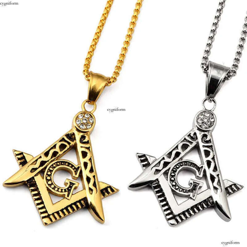 Fashion New Hip Hop 316 Stainless Steel Gold Sier Freemason Masonic Emblem Free Mason Pendant jewelry with CZ stones